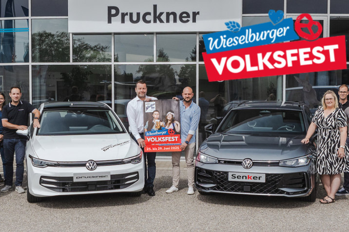 Besuchen Sie uns beim Volksfest in Wieselburg und entdecken Sie den neuen VW Tiguan. Am Bild das Logo vom Wieselburger Volksfest mit dem Pruckner-Verkaufsteam.